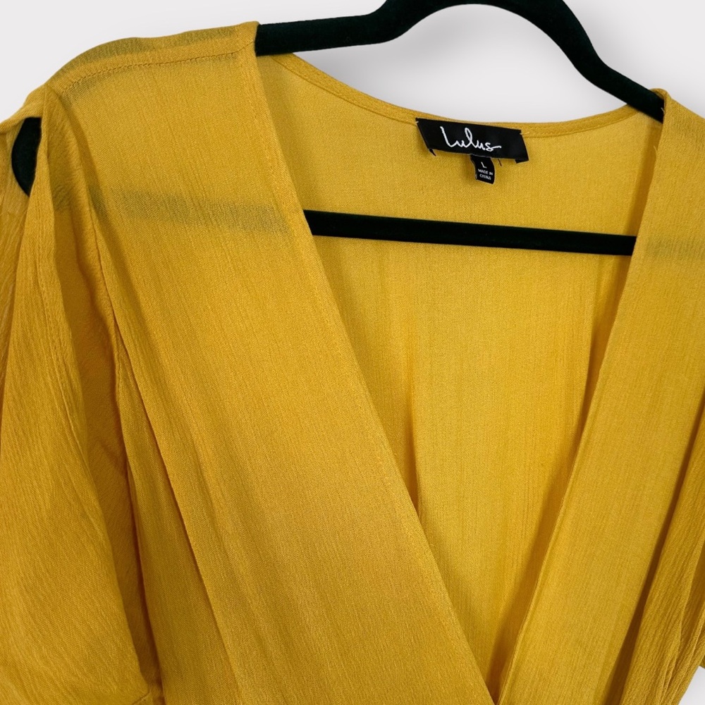 Lulu’s Much Obliged Golden Wrap Dress Large - Picture 4 of 4